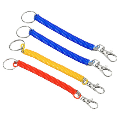 Harfington 6.7" Spiral Retractable Spring Coil Keychain, 4 Pack Stretch Cord Key Ring for Keys Wallet Cellphone, Red Yellow Blue