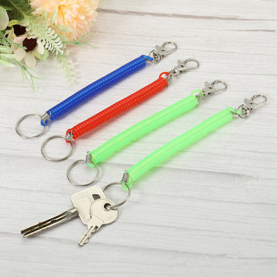 Harfington 6.7" Spiral Retractable Spring Coil Keychain, 4 Pack Stretch Cord Key Ring for Keys Wallet Cellphone, Red Green Blue