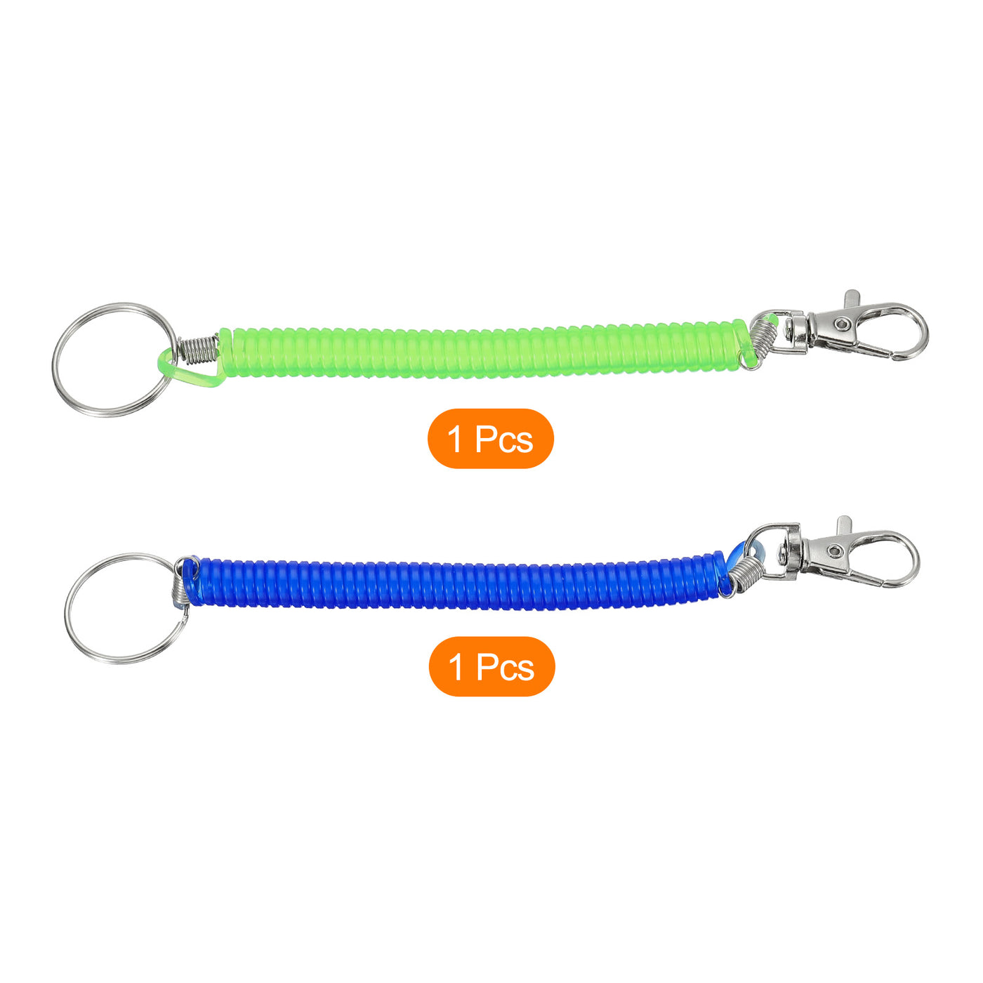 Harfington 6.7" Spiral Retractable Spring Coil Keychain, 2 Pack Stretch Cord Key Ring for Keys Wallet Cellphone, Blue Green