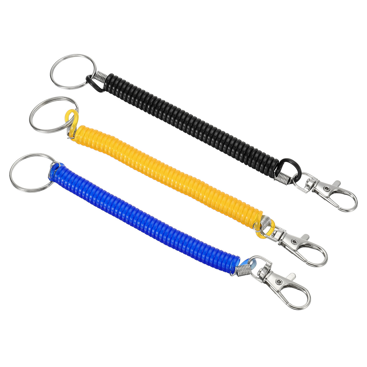 Harfington 6.7" Spiral Retractable Spring Coil Keychain, 3 Pack Stretch Cord Key Ring for Keys Wallet Cellphone, Black Yellow Blue