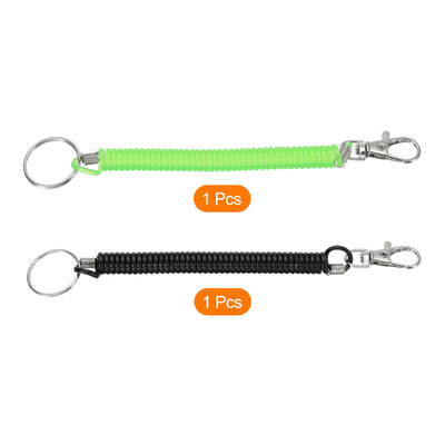 Harfington 6.7" Spiral Retractable Spring Coil Keychain, 2 Pack Stretch Cord Key Ring for Keys Wallet Cellphone, Black Green
