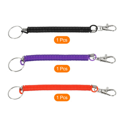 Harfington 6.7" Spiral Retractable Spring Coil Keychain, 3 Pack Stretch Cord Key Ring for Keys Wallet Cellphone, Red Purple Black