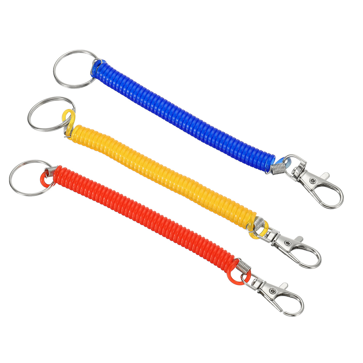 Harfington 6.7" Spiral Retractable Spring Coil Keychain, 3 Pack Stretch Cord Key Ring for Keys Wallet Cellphone, Red Yellow Blue