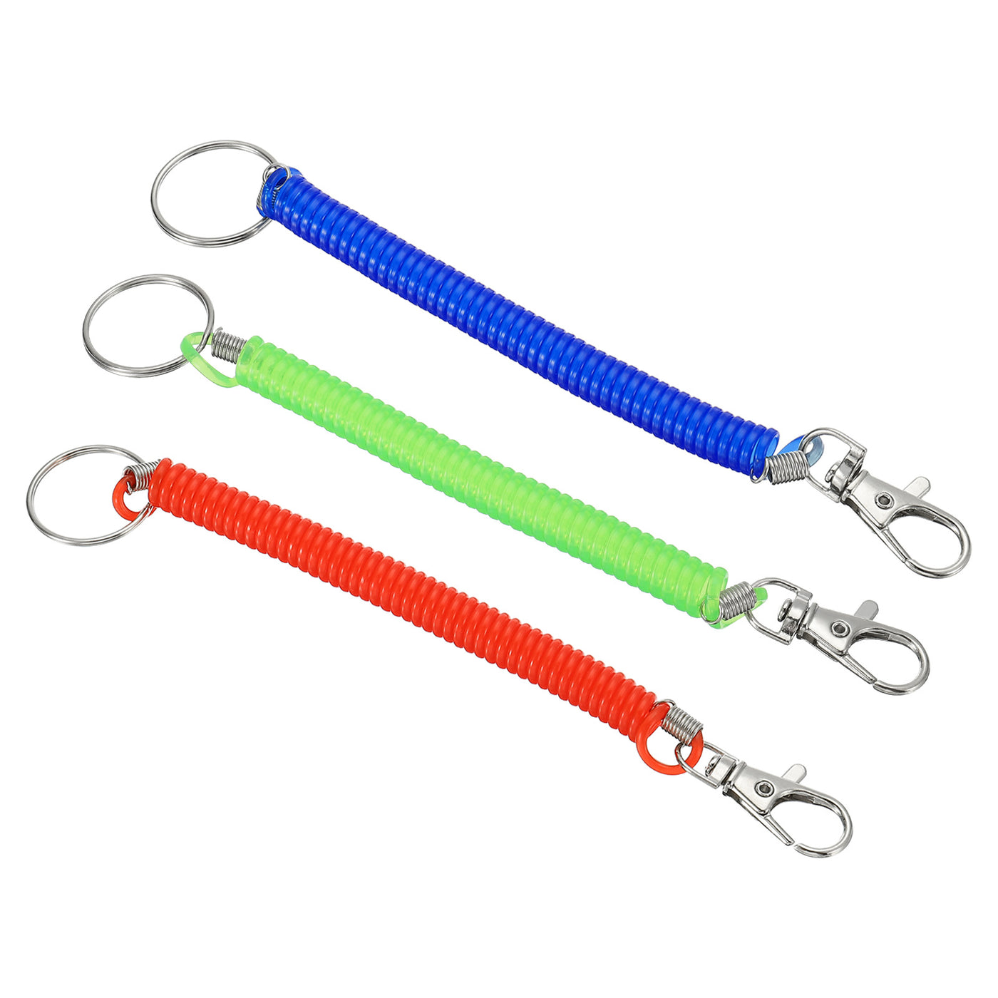 Harfington 6.7" Spiral Retractable Spring Coil Keychain, 3 Pack Stretch Cord Key Ring for Keys Wallet Cellphone, Red Green Blue