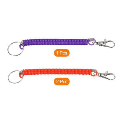 Harfington 6.7" Spiral Retractable Spring Coil Keychain, 3 Pack Stretch Cord Key Ring for Keys Wallet Cellphone, Red Purple