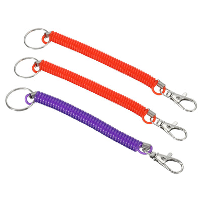 Harfington 6.7" Spiral Retractable Spring Coil Keychain, 3 Pack Stretch Cord Key Ring for Keys Wallet Cellphone, Red Purple