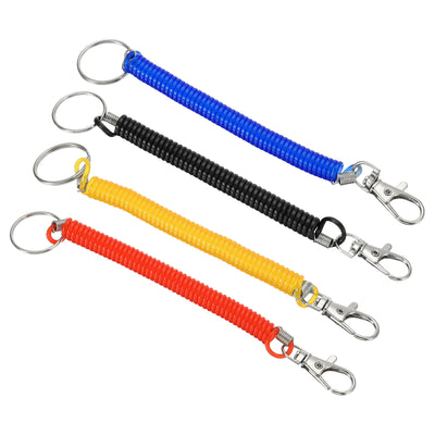 Harfington 6.7" Spiral Retractable Spring Coil Keychain, 4 Pack Stretch Cord Key Ring for Keys Wallet Cellphone, Red Yellow Blue Black