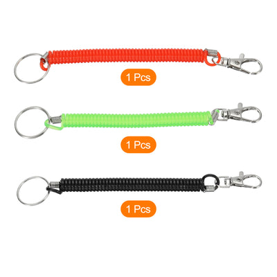 Harfington 6.7" Spiral Retractable Spring Coil Keychain, 3 Pack Stretch Cord Key Ring for Keys Wallet Cellphone, Red Green Black