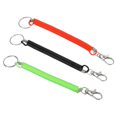 Harfington 6.7" Spiral Retractable Spring Coil Keychain, 3 Pack Stretch Cord Key Ring for Keys Wallet Cellphone, Red Green Black