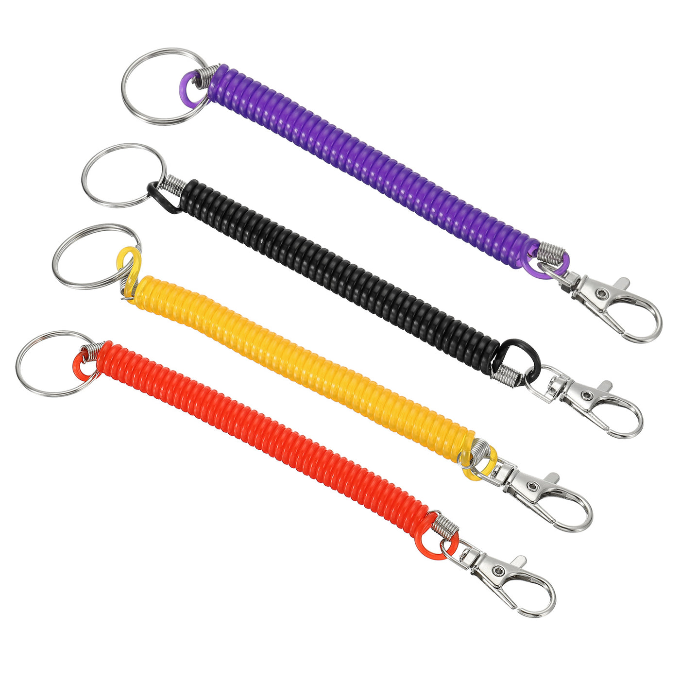 Harfington 6.7" Spiral Retractable Spring Coil Keychain, 4 Pack Stretch Cord Key Ring for Keys Wallet Cellphone, Red Yellow Purple Black
