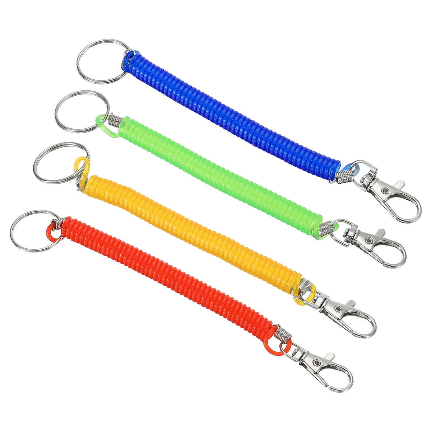 Harfington 6.7" Spiral Retractable Spring Coil Keychain, 4 Pack Stretch Cord Key Ring for Keys Wallet Cellphone, Red Yellow Blue Green