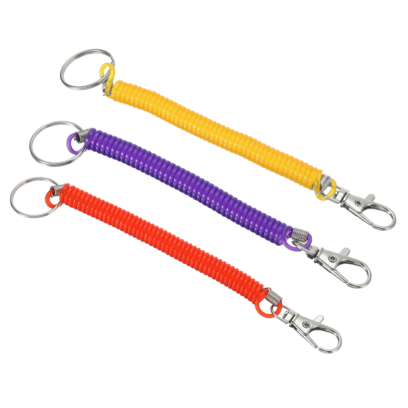 Harfington 6.7" Spiral Retractable Spring Coil Keychain, 3 Pack Stretch Cord Key Ring for Keys Wallet Cellphone, Red Yellow Purple