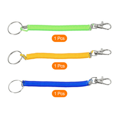 Harfington 6.7" Spiral Retractable Spring Coil Keychain, 3 Pack Stretch Cord Key Ring for Keys Wallet Cellphone, Green Yellow Blue