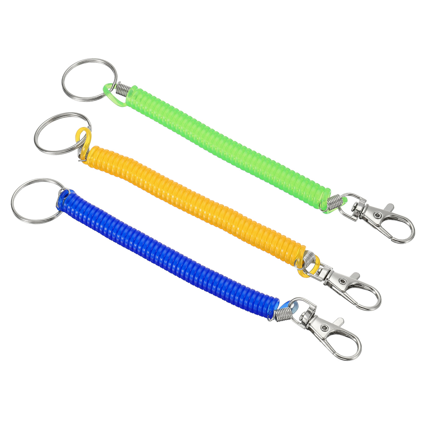 Harfington 6.7" Spiral Retractable Spring Coil Keychain, 3 Pack Stretch Cord Key Ring for Keys Wallet Cellphone, Green Yellow Blue