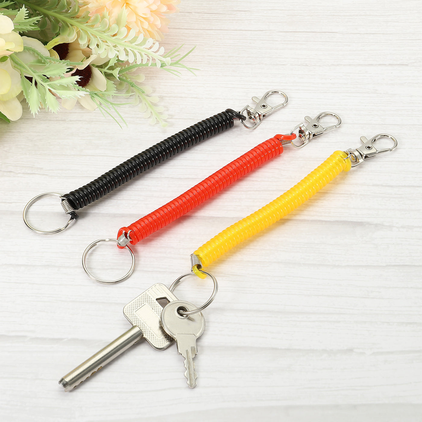 Harfington 6.7" Spiral Retractable Spring Coil Keychain, 6 Pack Stretch Cord Key Ring for Keys Wallet Cellphone, Red Yellow Black