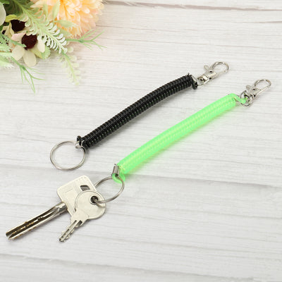 Harfington 6.7" Spiral Retractable Spring Coil Keychain, 4 Pack Stretch Cord Key Ring for Keys Wallet Cellphone, Black Green