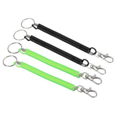Harfington 6.7" Spiral Retractable Spring Coil Keychain, 4 Pack Stretch Cord Key Ring for Keys Wallet Cellphone, Black Green