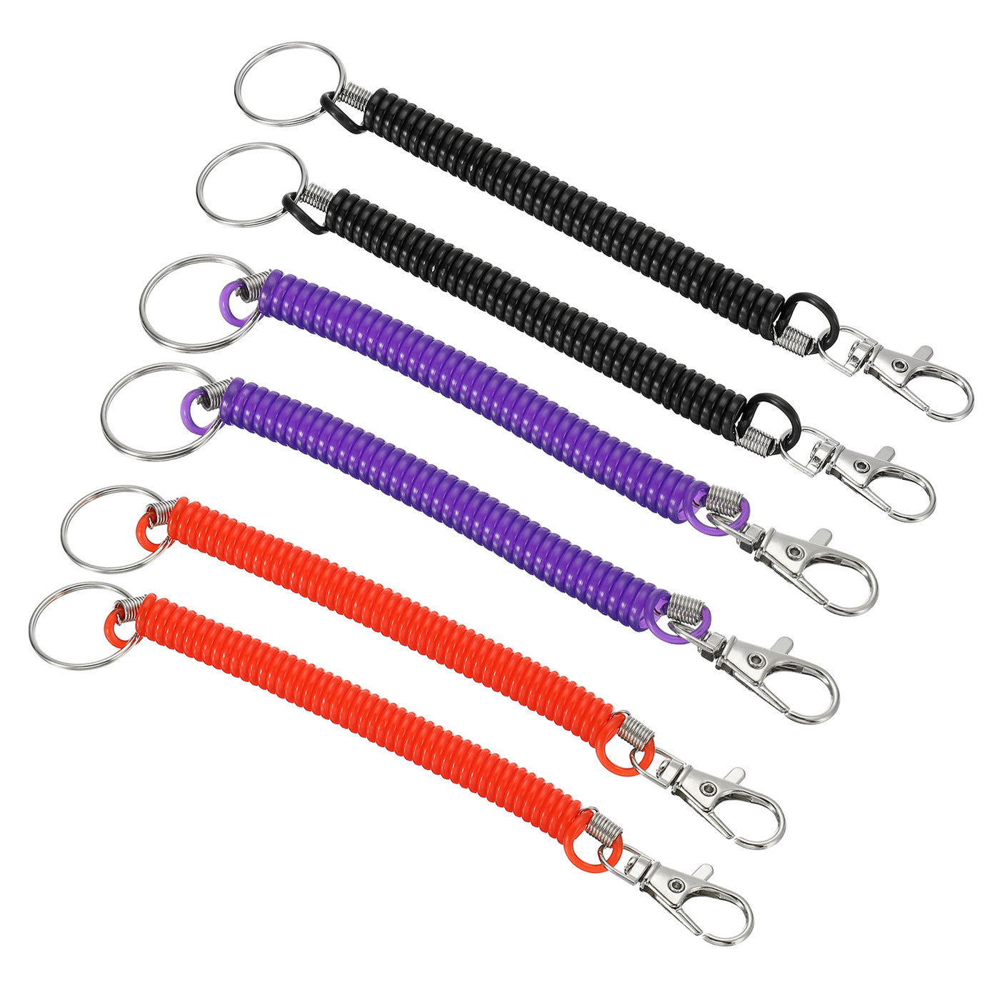 Harfington 6.7" Spiral Retractable Spring Coil Keychain, 6 Pack Stretch Cord Key Ring for Keys Wallet Cellphone, Red Black Purple