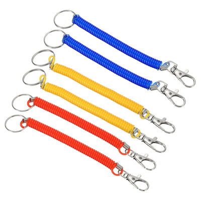 Harfington 6.7" Spiral Retractable Spring Coil Keychain, 6 Pack Stretch Cord Key Ring for Keys Wallet Cellphone, Red Yellow Blue