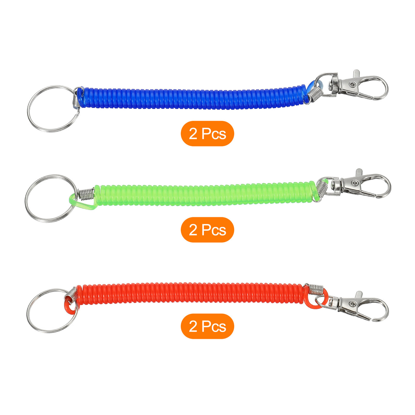 Harfington 6.7" Spiral Retractable Spring Coil Keychain, 6 Pack Stretch Cord Key Ring for Keys Wallet Cellphone, Red Green Blue