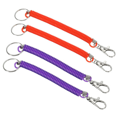 Harfington 6.7" Spiral Retractable Spring Coil Keychain, 4 Pack Stretch Cord Key Ring for Keys Wallet Cellphone, Red Purple