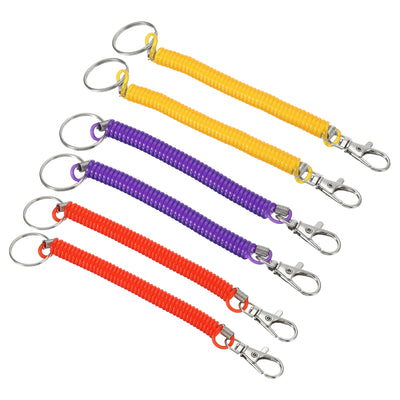 Harfington 6.7" Spiral Retractable Spring Coil Keychain, 6 Pack Stretch Cord Key Ring for Keys Wallet Cellphone, Red Yellow Purple