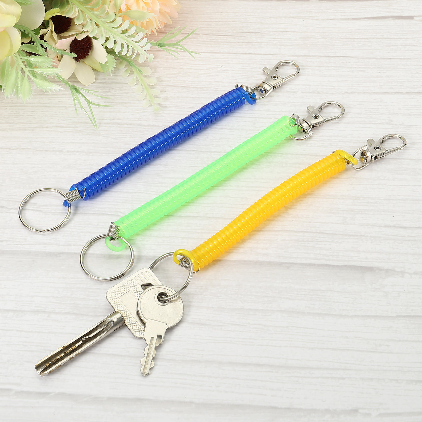 Harfington 6.7" Spiral Retractable Spring Coil Keychain, 6 Pack Stretch Cord Key Ring for Keys Wallet Cellphone, Green Yellow Blue