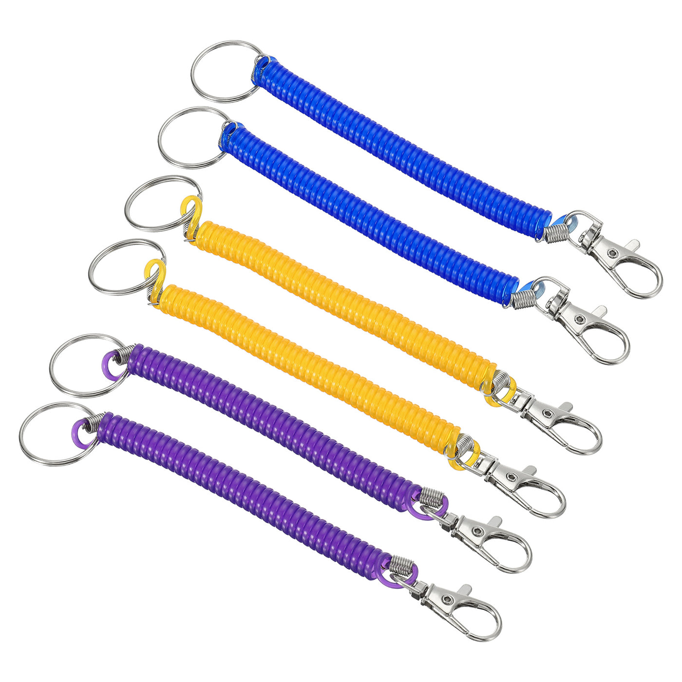 Harfington 6.7" Spiral Retractable Spring Coil Keychain, 6 Pack Stretch Cord Key Ring for Keys Wallet Cellphone, Purple Yellow Blue