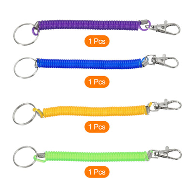 Harfington 6.7" Spiral Retractable Spring Coil Keychain, 4 Pack Stretch Cord Key Ring for Keys Wallet Cellphone, Green Yellow Blue Purple