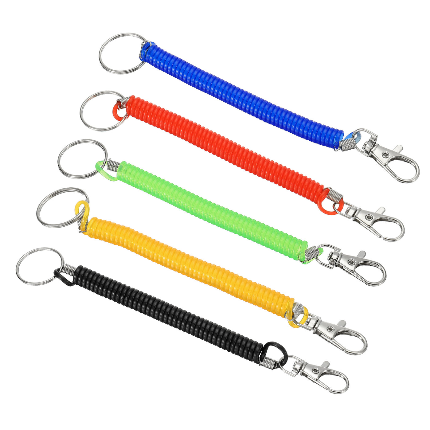Harfington 6.7" Spiral Retractable Spring Coil Keychain, 5 Pack Stretch Cord Key Ring for Keys Wallet Cellphone, Red Yellow Blue Black Green