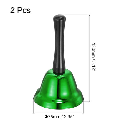 Harfington Uxcell Loud Hand Bell, 2pcs 75mm(2.95") Dinner Bell for Classroom, Service, Green