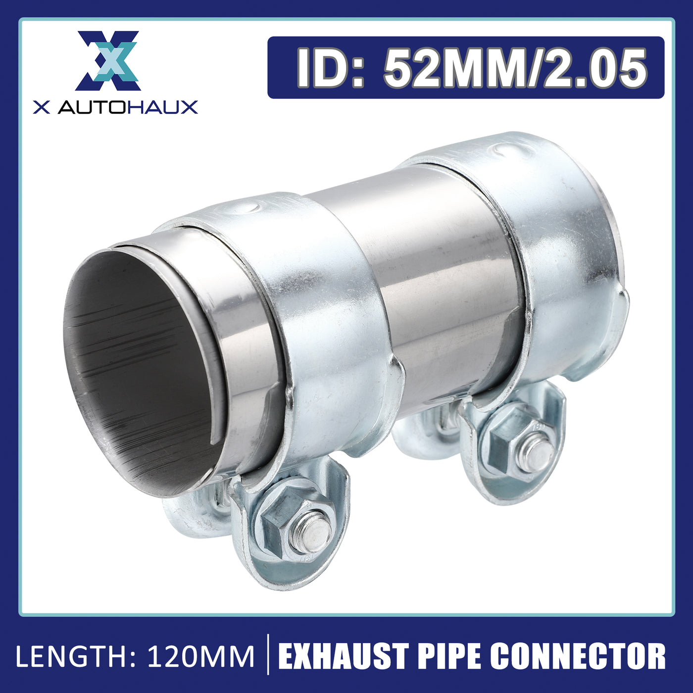 X AUTOHAUX Fit 48-52mm OD Adjustable Exhaust Pipe Tube Joiner Connector Sleeve Clamp 120mm Length