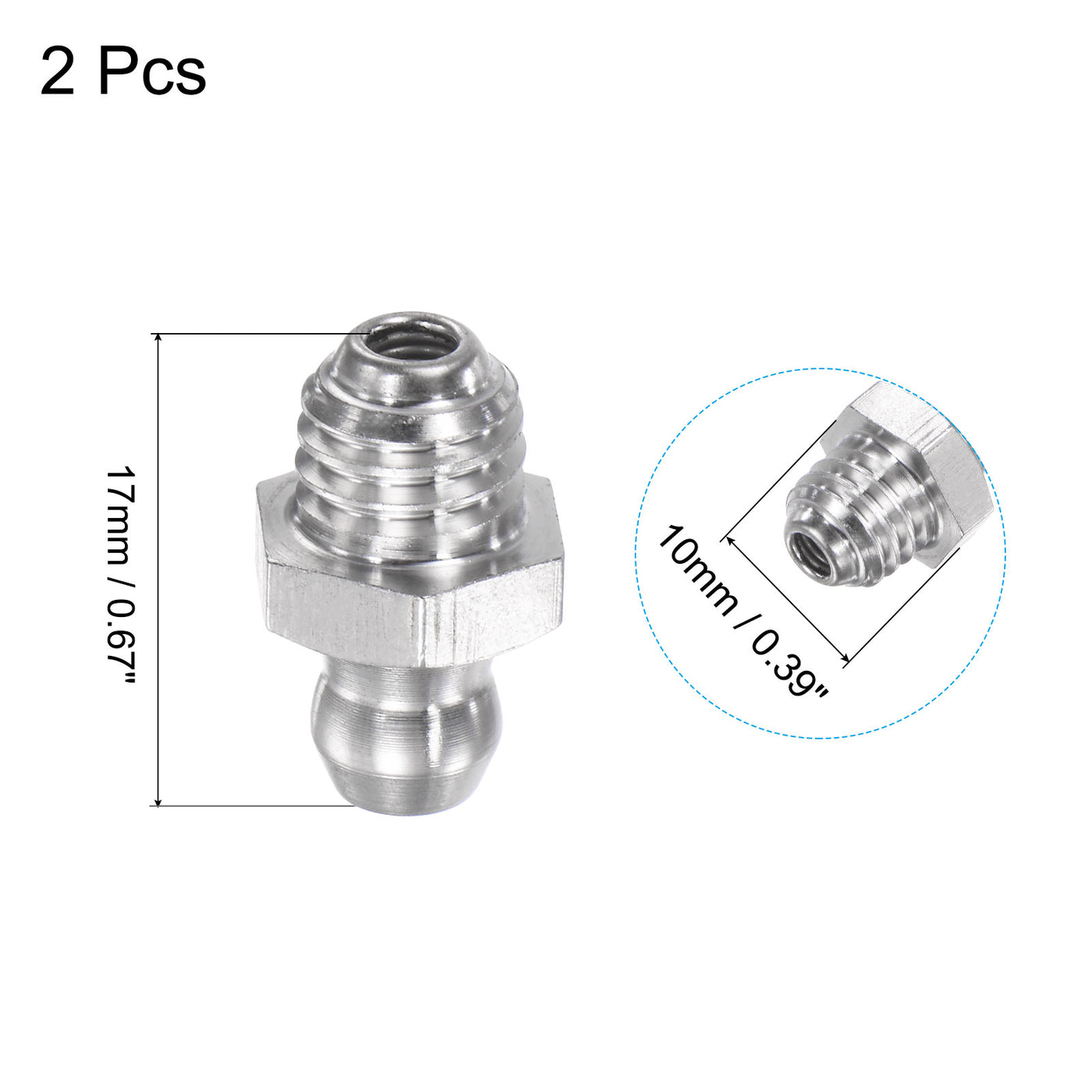 uxcell Uxcell 2Pcs Metric Stainless Steel Straight Hydraulic Grease Fitting M8 x 1.25mm Thread