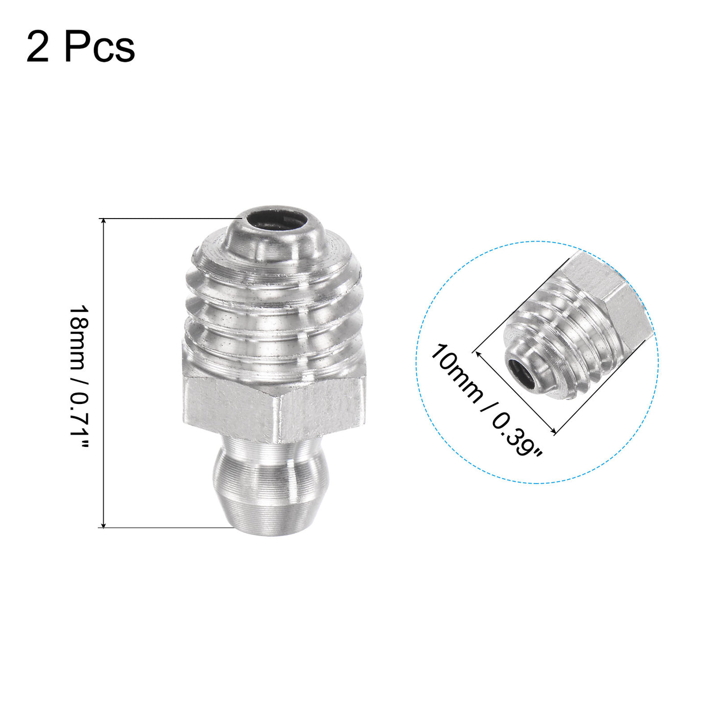 uxcell Uxcell 2Pcs Metric Stainless Steel Straight Hydraulic Grease Fitting M10 x 1.5mm Thread