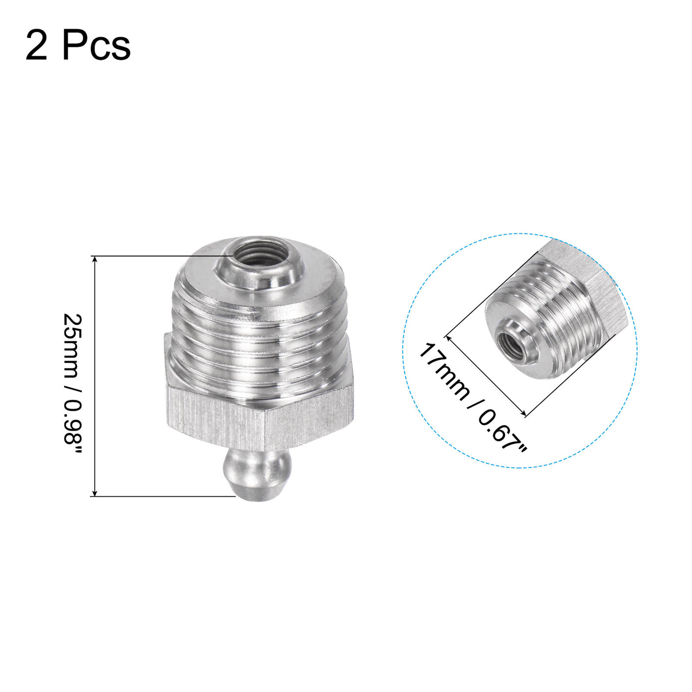 uxcell Uxcell 2Pcs Metric Stainless Steel Straight Hydraulic Grease Fitting M16 x 1.5mm Thread
