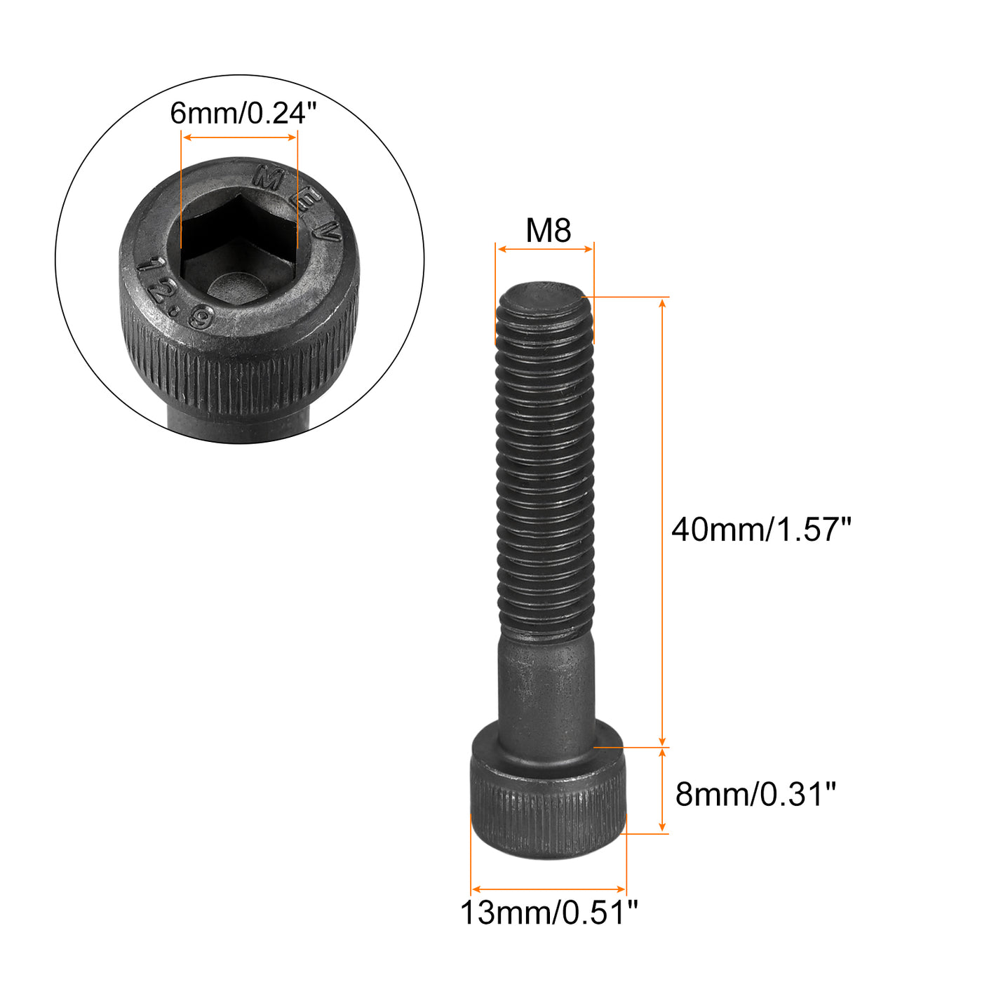 Uxcell Uxcell M8x135mm Socket Head Bolts 12.9 Grade Alloy Steel Cap Screws Half Thread 10pcs