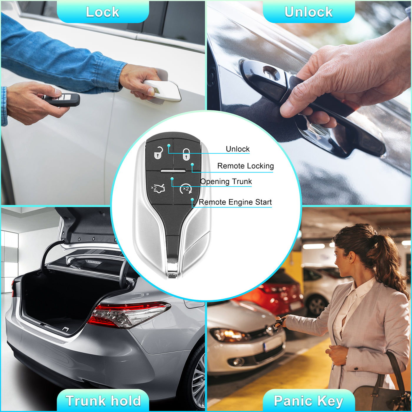 X AUTOHAUX 433MHz M3N-7393490 Replacement Smart Proximity Insert Keyless Entry Remote Key Fob for Ghibli 2014-2018 for Quattroporte 2012-2018 for Levante 2017-2020 4 Buttons 46 Chip