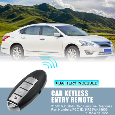 Harfington 315MHz KR55WK48903 Replacement Smart Proximity Insert Keyless Entry Remote Key Fob for Nissan Altima 2007-2012 for Nissan Maxima 2009-2014 4 Buttons 46 Chip KR55WK49622