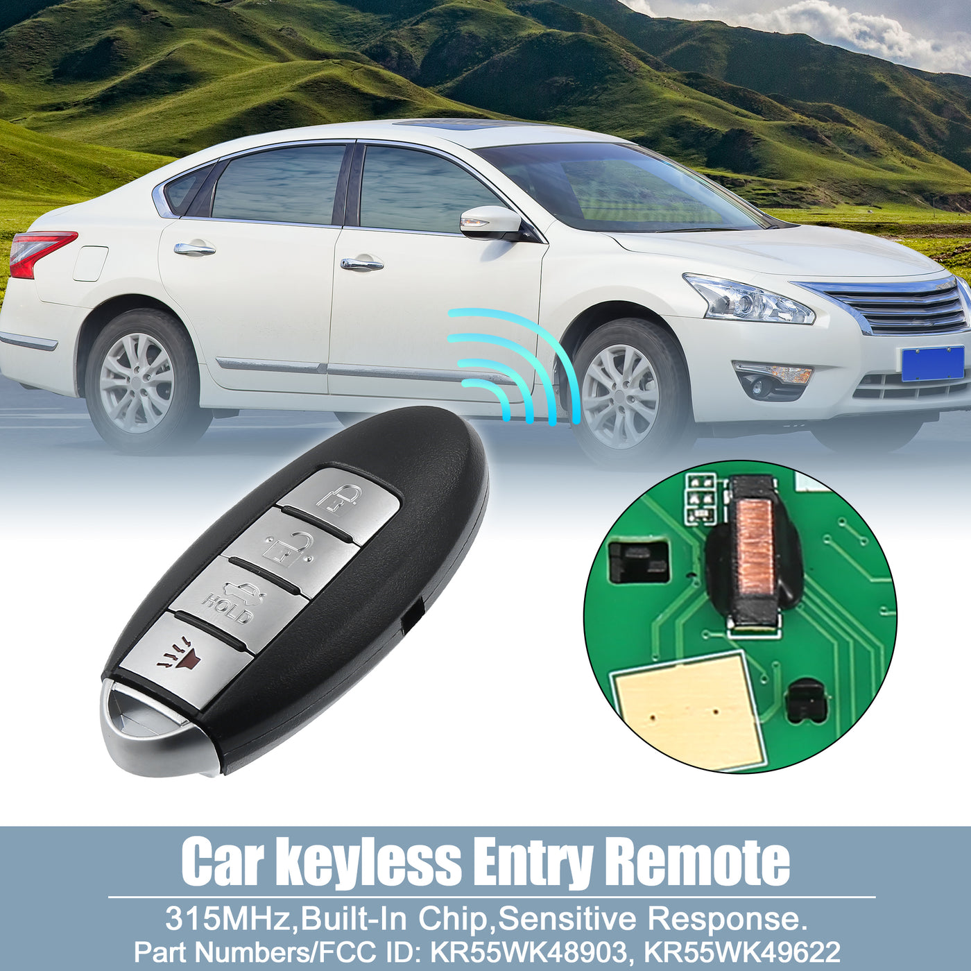 X AUTOHAUX 315MHz KR55WK48903 Replacement Smart Proximity Insert Keyless Entry Remote Key Fob for Nissan Altima 2007-2012 for Nissan Maxima 2009-2014 4 Buttons 46 Chip KR55WK49622