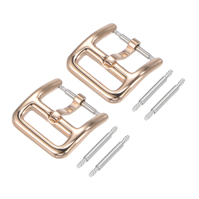 Harfington Uxcell Watch SUS304 2 Pcs Rose Gold Tone Buckle for 14mm Watch Bands W 4Pcs Spring Bar