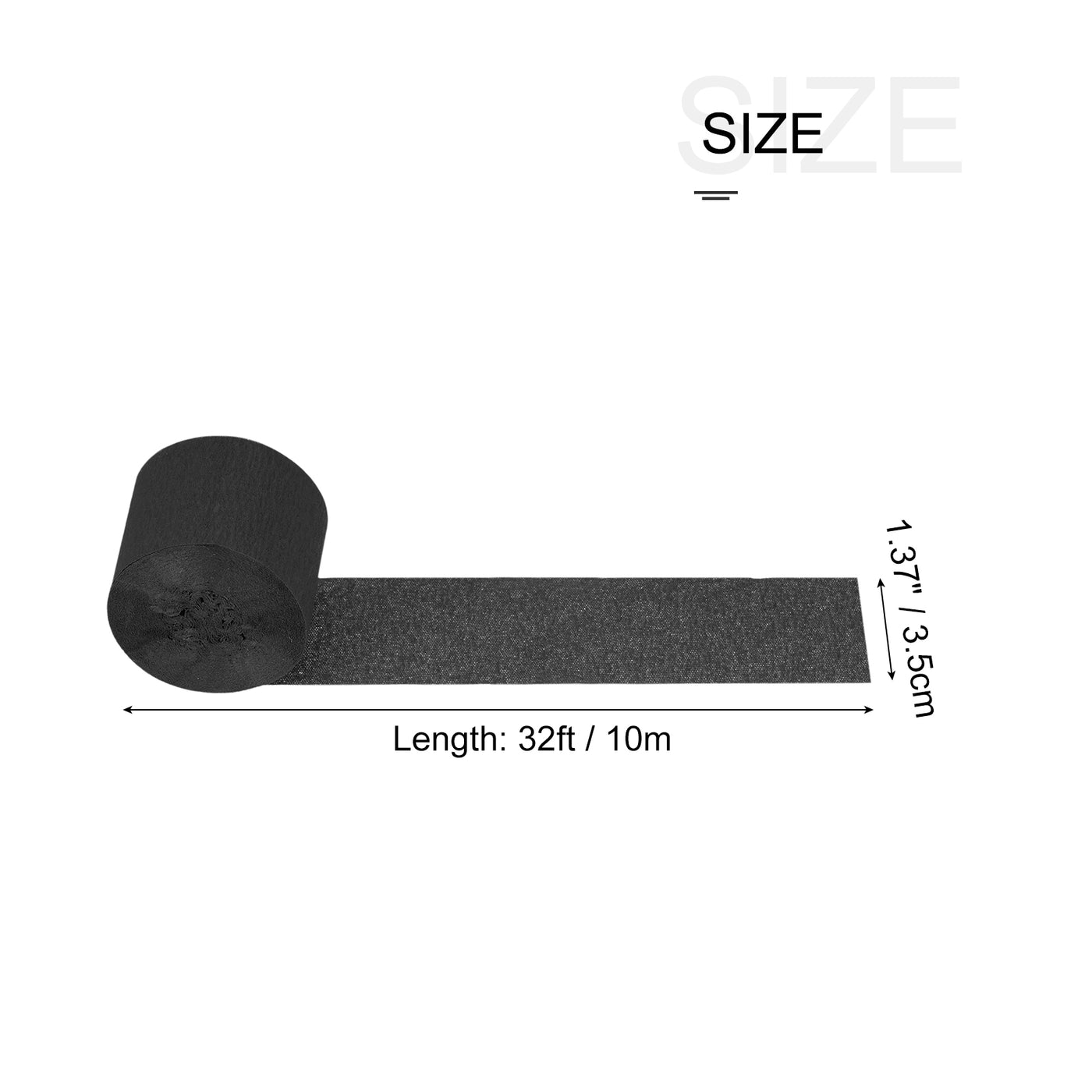 Harfington Crepe Paper Streamer 32ft Long 1.37 Inch Wide, Black Pack of 6