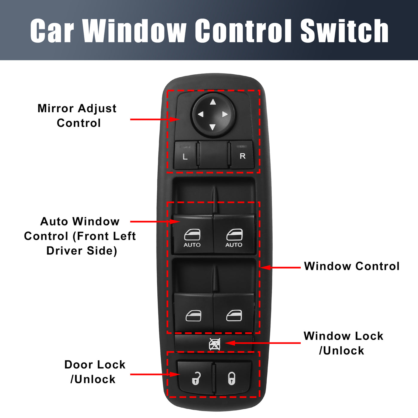 X AUTOHAUX 68110866AB Front Left Driver Side Car Power Window Switch Compatible for Chrysler Town & Country 2012-2016 for Ram 1500 2013-2015
