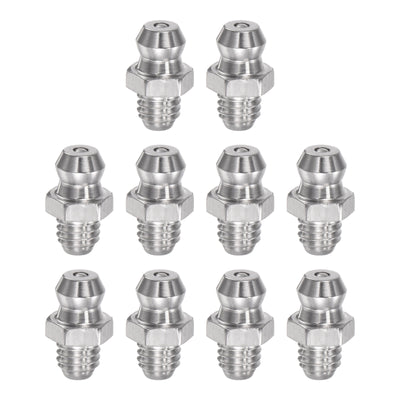 Harfington Uxcell 201 Stainless Steel Straight Hydraulic Grease Fitting M8 x 1mm Thread, 10Pcs