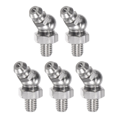 Harfington Uxcell 201 Stainless Steel 45 Degree Hydraulic Grease Fitting M6 x 1mm Thread, 5Pcs