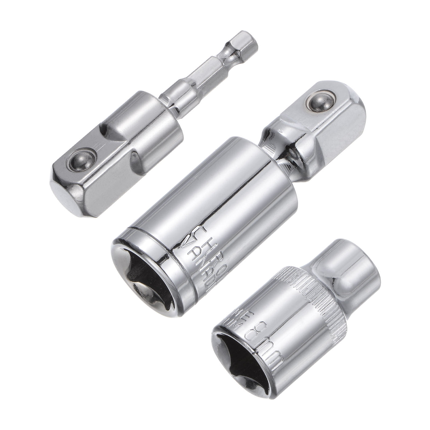 uxcell Uxcell 1/2" Drive 8mm Shallow Socket Swivel Joints Hex Shank Impact Driver Adaptor Set