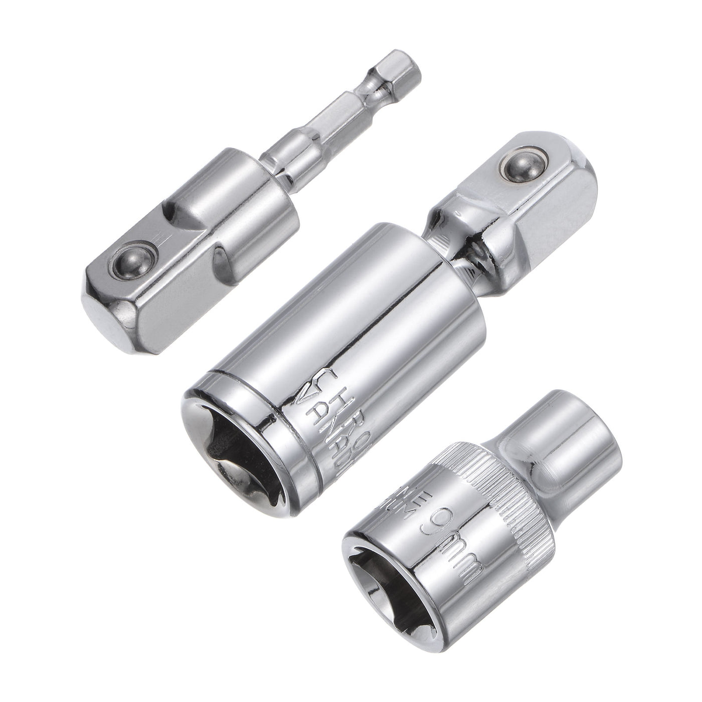 uxcell Uxcell 1/2" Drive 9mm Shallow Socket Swivel Joints Hex Shank Impact Driver Adaptor Set