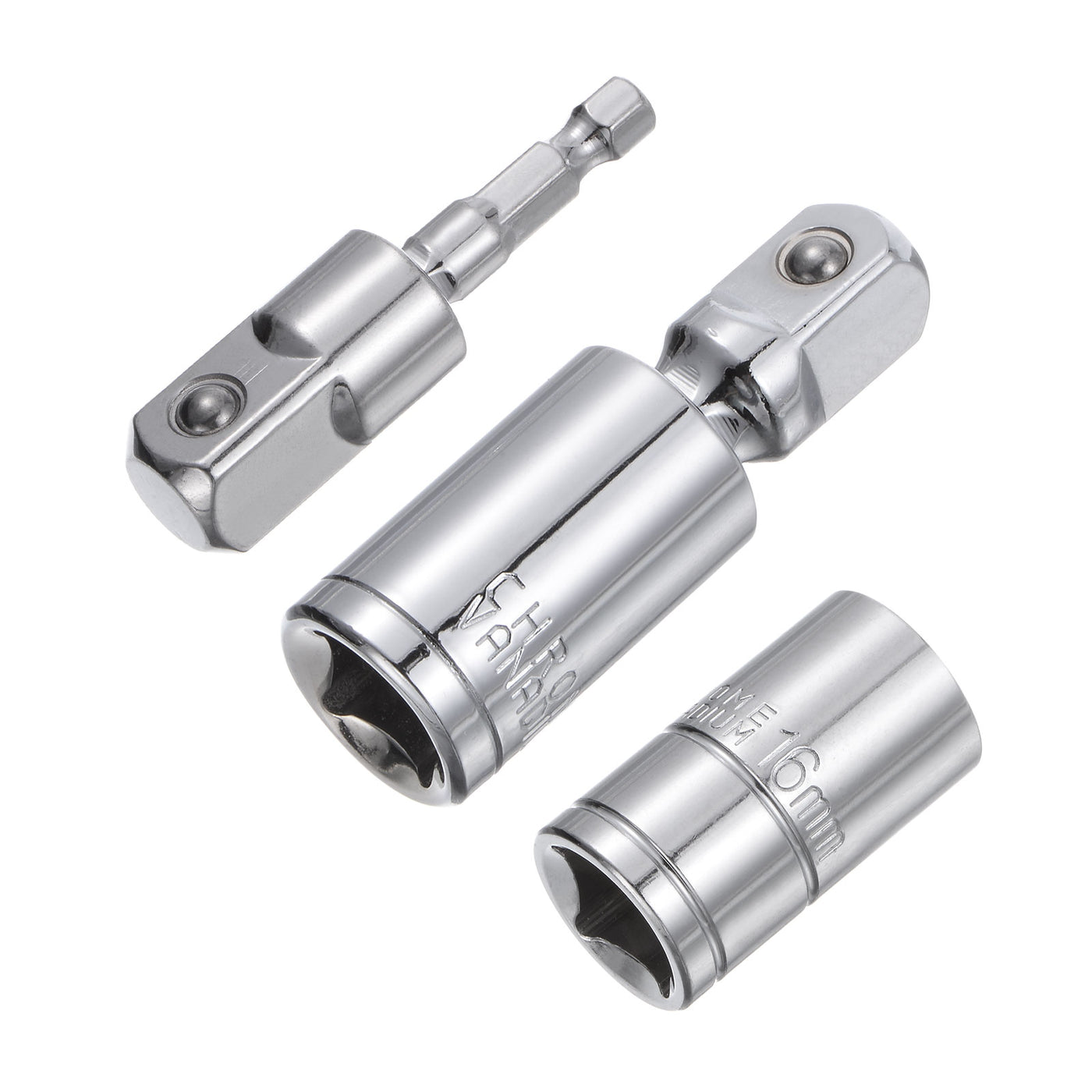 uxcell Uxcell 1/2" Drive 16mm Shallow Socket Swivel Joints Hex Shank Impact Driver Adaptor Set