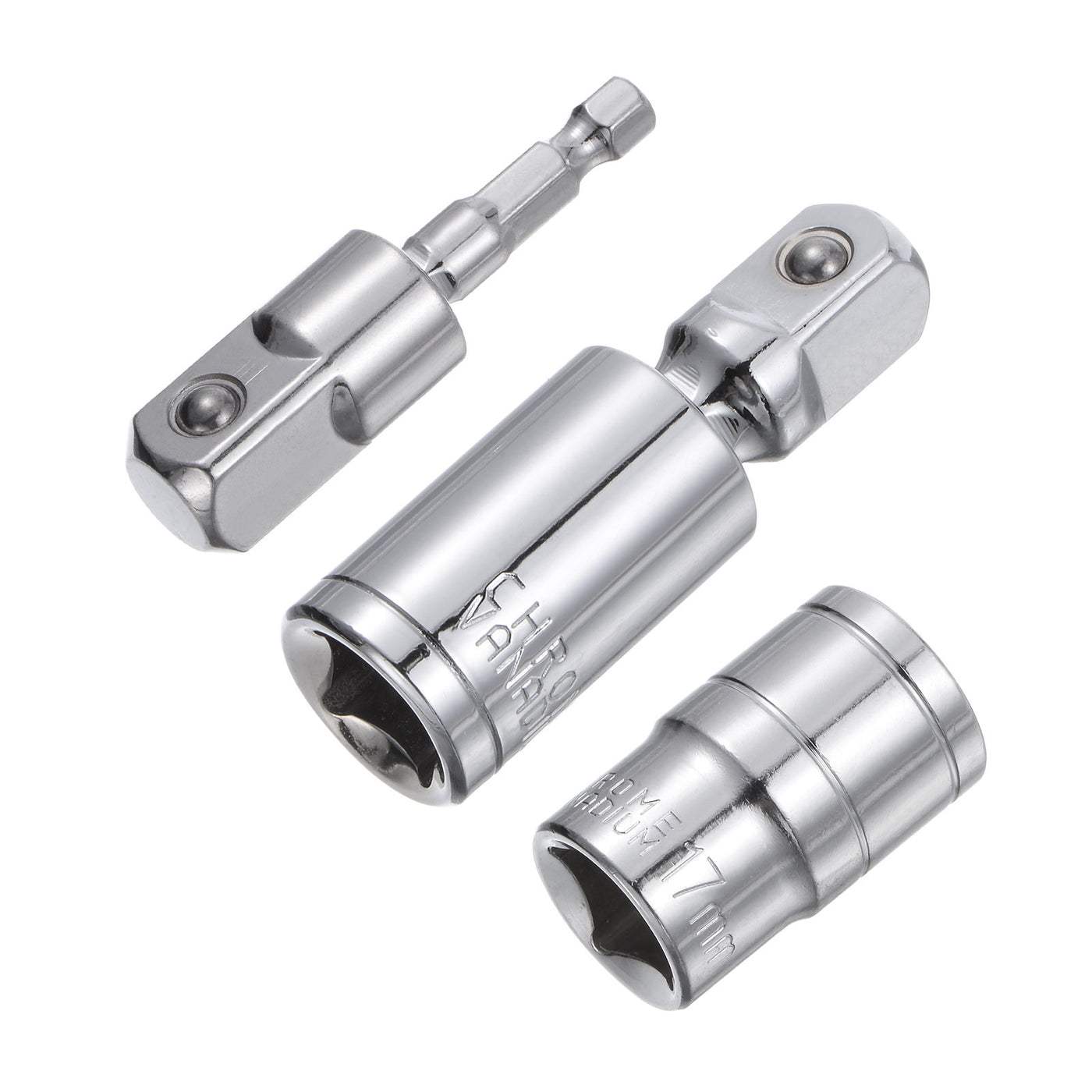 uxcell Uxcell 1/2" Drive 17mm Shallow Socket Swivel Joints Hex Shank Impact Driver Adaptor Set