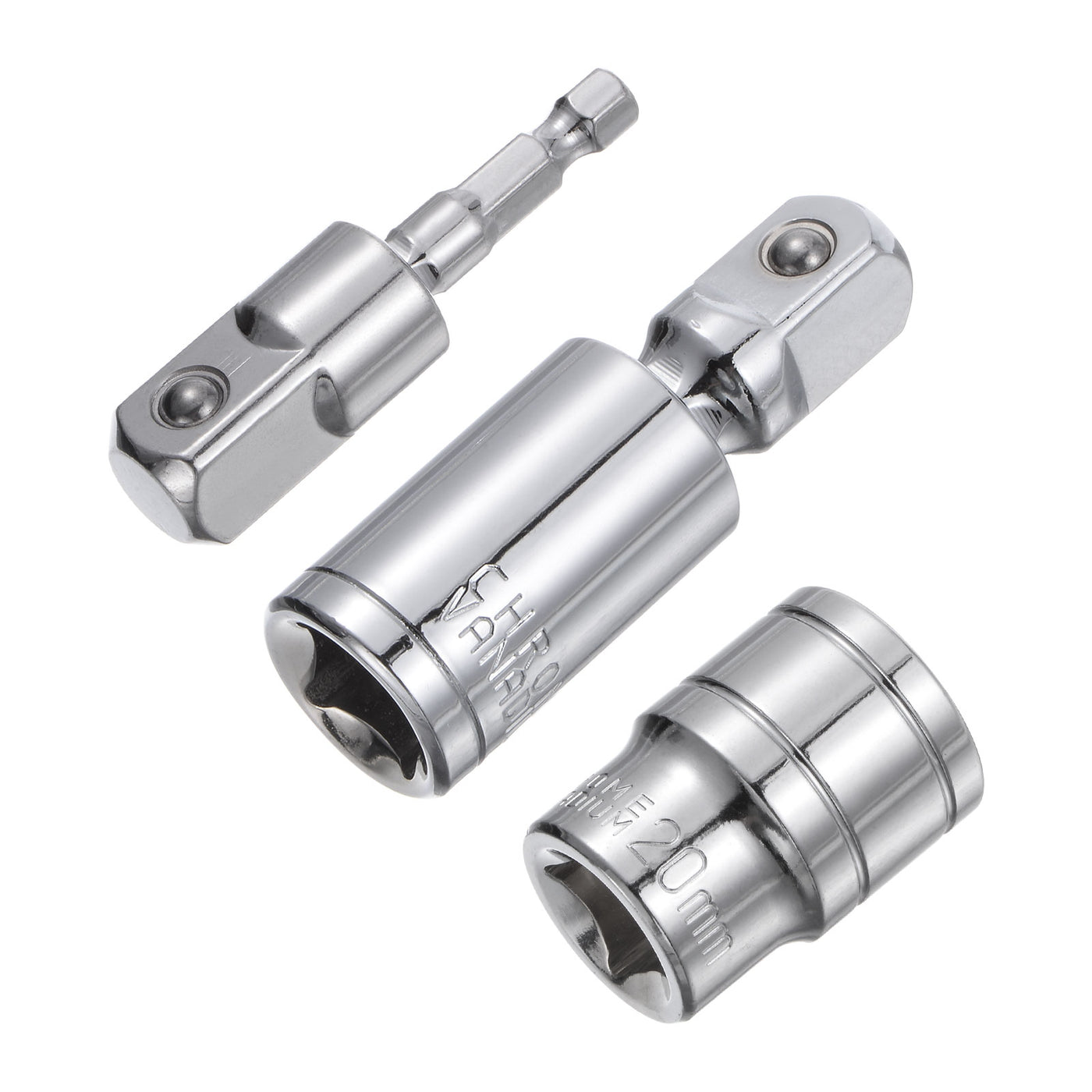 uxcell Uxcell 1/2" Drive 20mm Shallow Socket Swivel Joints Hex Shank Impact Driver Adaptor Set