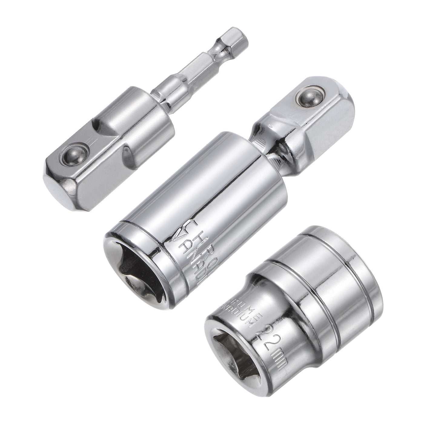 uxcell Uxcell 1/2" Drive 22mm Shallow Socket Swivel Joints Hex Shank Impact Driver Adaptor Set